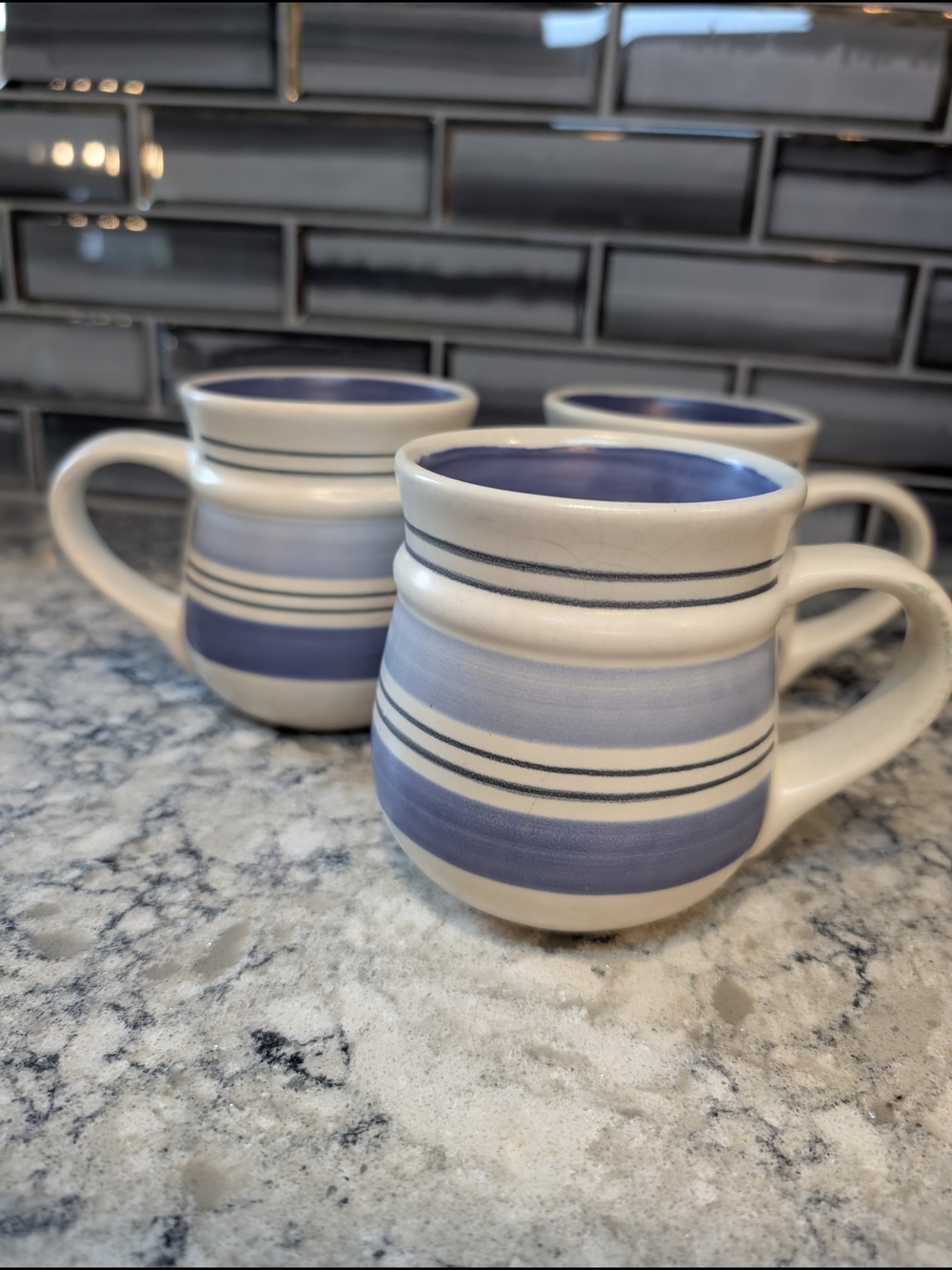 Pfaltzgraff Rio- Blue and White Striped Stoneware Mugs - Set of 3